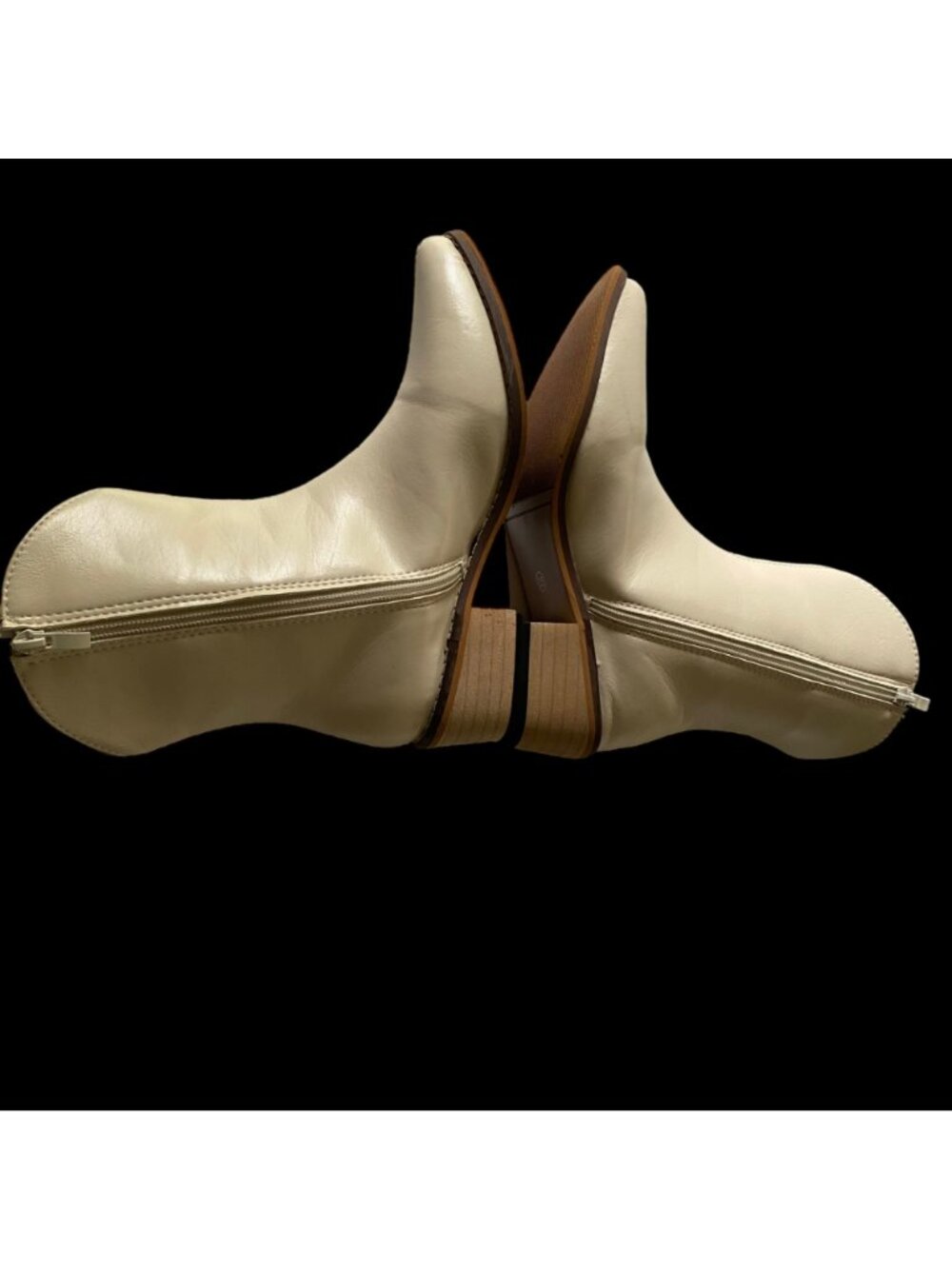 Ankle Bootie Women's Size 35 US 4. 5 Polyurethane Cream Zipper Pointed Toe - Picture 9 of 16
